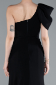 Black One Shoulder Slit Long Chiffon Prom Dress ABU4091