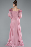 Powder Color Floral Boat Neck Long Sleeve Chiffon Prom Gown ABU4130
