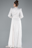 Long Beige Beaded Hijab Dress ABU4941