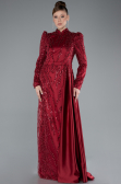 Long Burgundy Beaded Hijab Dress ABU4941