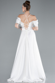 White Off The Shoulder Slit Long Satin Prom Dress ABU4703