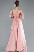 Onion Skin Off The Shoulder Slit Long Satin Prom Dress ABU4703