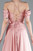 Onion Skin Off The Shoulder Slit Long Satin Prom Dress ABU4703