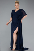 Long Navy Blue Chiffon Plus Size Evening Dress ABU4911