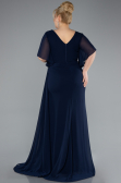 Long Navy Blue Chiffon Plus Size Evening Dress ABU4911