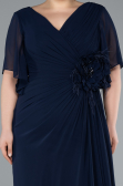 Long Navy Blue Chiffon Plus Size Evening Dress ABU4911