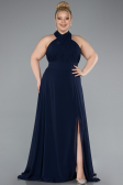 Long Navy Blue Chiffon Formal Plus Size Dress ABU4951