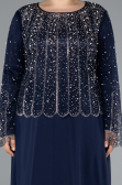 Navy Blue Long Chiffon Plus Size Evening Gown ABU4629