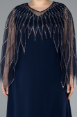 Navy Blue Stones On Top Two Piece Long Plus Size Evening Gown ABU4888