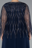 Navy Blue Stones On Top Two Piece Long Plus Size Evening Gown ABU4888