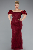 Burgundy Long Beaded Plus Size Engagement Dress ABU4788