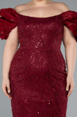 Burgundy Long Beaded Plus Size Engagement Dress ABU4788