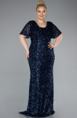 Long Navy Blue Scaly Plus Size Evening Dress ABU4926