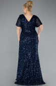 Long Navy Blue Scaly Plus Size Evening Dress ABU4926