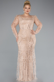 Long Gold Beaded Plus Size Engagement Dress ABU4761