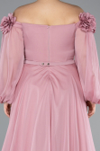 Powder Color Boat Neck Long Sleeve Plus Size Chiffon Prom Gown ABU4131
