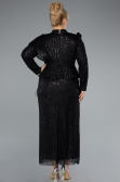 Black Long Sleeve Stand Collar Midi Beaded Plus Size Evening Gown ABK2294