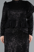 Black Long Sleeve Stand Collar Midi Beaded Plus Size Evening Gown ABK2294