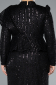 Black Long Sleeve Stand Collar Midi Beaded Plus Size Evening Gown ABK2294