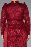 Long Burgundy Beaded Large Size Dress ABU4942