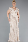 Long Beige Dantelle Plus Size Engagement Dress ABU4948