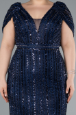 Long Navy Blue Dantelle Plus Size Engagement Dress ABU4948