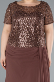 Copper Short Sleeve Beaded Slit Long Plus Size Chiffon Evening Gown ABU4806