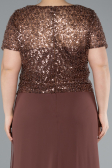 Copper Short Sleeve Beaded Slit Long Plus Size Chiffon Evening Gown ABU4806