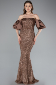 Brown Strapless Sleeve Accessories Long Scaly Evening Gown ABU4308