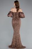 Brown Strapless Sleeve Accessories Long Scaly Evening Gown ABU4308
