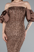 Brown Strapless Sleeve Accessories Long Scaly Evening Gown ABU4308