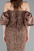 Brown Strapless Sleeve Accessories Long Scaly Evening Gown ABU4308