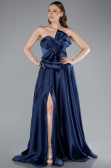 Long Navy Blue Satin Evening Dress ABU4975