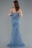 Indigo One Shoulder Slit Long Glitter Mermaid Evening Gown ABU4697