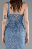 Indigo One Shoulder Slit Long Glitter Mermaid Evening Gown ABU4697