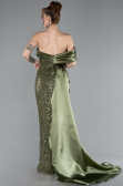 Long Olive Drab Beaded Mermaid Evening Gown ABU4986