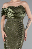 Long Olive Drab Beaded Mermaid Evening Gown ABU4986