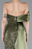 Long Olive Drab Beaded Mermaid Evening Gown ABU4986