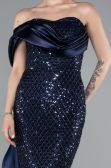 Long Navy Blue Beaded Mermaid Evening Gown ABU4986