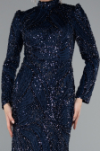Long Navy Blue Beaded Hijab Dress ABU4992