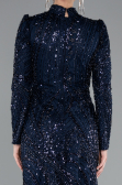 Long Navy Blue Beaded Hijab Dress ABU4992