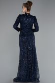 Long Navy Blue Beaded Hijab Dress ABU4992