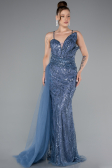 Indigo Strappy Tail Long Beaded Special Design Evening Dress ABU5003