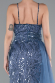 Indigo Strappy Tail Long Beaded Special Design Evening Dress ABU5003
