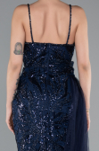 Navy Blue Strappy Tail Long Beaded Special Design Evening Dress ABU5003