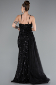 Black Strappy Tail Long Beaded Special Design Evening Dress ABU5003