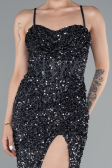 Anthracite Strapless Underwire Slit Long Sequin Evening Gown ABU4842