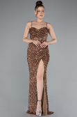 Copper Strapless Underwire Slit Long Sequin Evening Gown ABU4842