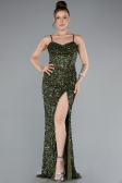 Olive Drab Strapless Underwire Slit Long Sequin Evening Gown ABU4842