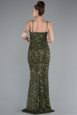 Olive Drab Strapless Underwire Slit Long Sequin Evening Gown ABU4842